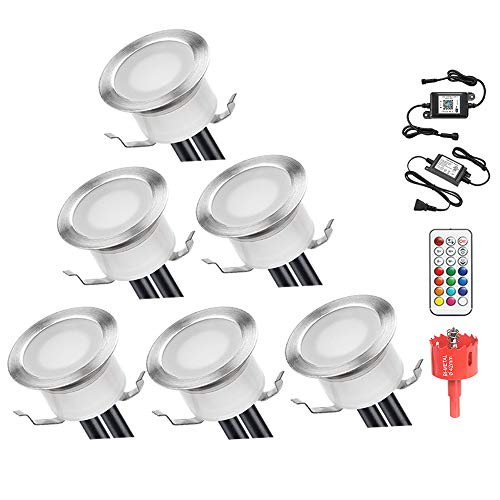 Tech Deals 🔥 LED Deck Lights Kit 12v Low Voltage Landscape Lights Waterproof IP67 Stair Lights Φ2.4" Outdoor Recessed Lighting Decoration for Garden Path Patio Step Stairs Light (RGB/Multicolor, 6 Pack)