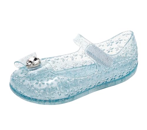 Image of Princess Dress Sandals Jelly Shoes for Toddler Girls Size 8, Blue Bird Nest Layered Lines Mary Jane Flats Childrens Clear Glitter with Hollow-Carved