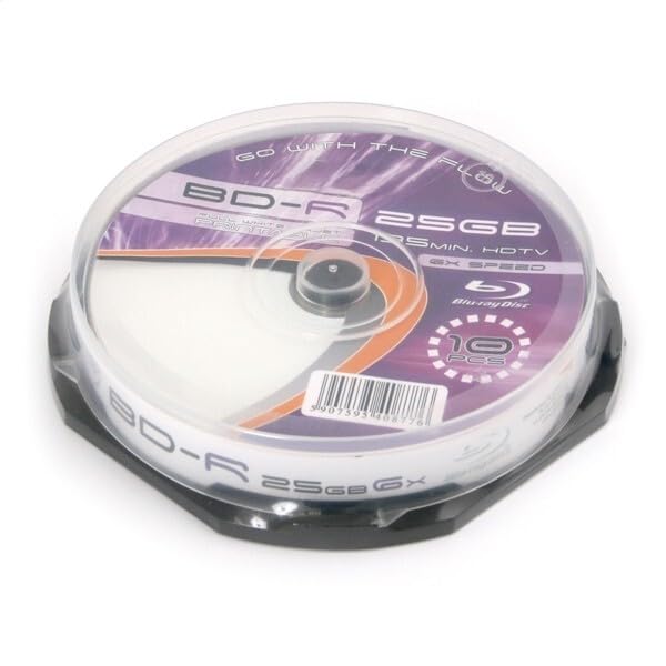 Discos BLU-Ray BD-R 25GB 6X, tarrina de 10 Unidades, Ideal para Almacenamiento de Video y Datos de Alta definición.