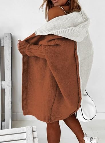 Image of Astylish Women 2026 Fall Clothes Outfits Hooded Knit Cardigan Sweaters | Open Front, Long Sleeve, Color Block, Fashion Clothing, Outwear Coats