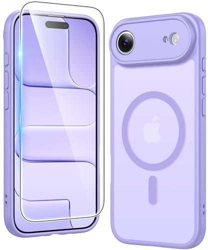 Image of FNTCASE for iPhone Air Case Matte: Magnetic Phone Cases with Screen Protector Drop Proof Compatible with Magsafe Slim Anti Yellowing Rugged Shockproof Protective Translucent Cell Cover (C-Purple)