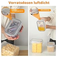 Withosent Vorratsdosen Luftdicht 24er Set, Aufbewahrungsbox Küche mit Deckel aus Plastik, Vorratsbehälter Behälter Organizer für Mehl Müsli Cornflakes, Mit Etikett und Löffel (2L 1.6L 0.8L) – Ansicht 4