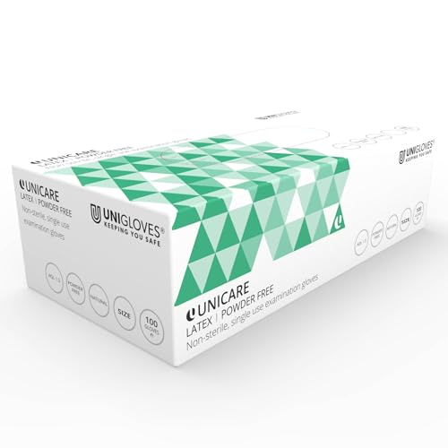 Unigloves Unicare Latex GS0013 Examination - Multipurpose, Powder Free Disposable Gloves, Box of 100 Gloves, Natural, Medium