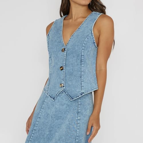 Womens Button up Denim Vest Summer Casual Sleeveless Deep V Neck Tank Tops Y2k Going Out Jean Vest4