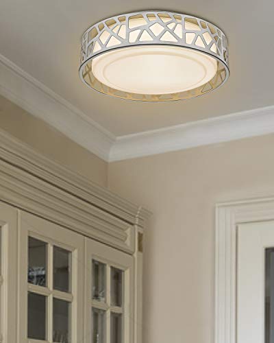 Flush Mount Ceiling Light, VICNIE 12 Inch Dimmable LED Hallway Light Fixtures Ceiling, 15W 1100 Lumens 3000K Warm White, ETL Listed,Brush Nickel Fihished,Metal Body and Acrylic Lampshade