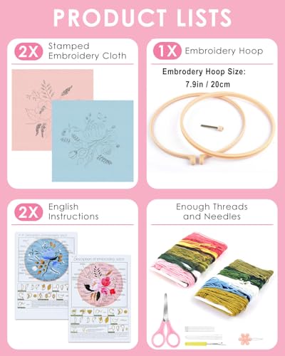Image of TINDTOP Embroidery Kit for Adult, Flower Embroidery Kit for Beginners | Include Embroidery Cloth Hoops Threads for Craft Lover Hand Stitch with Embroidery Skill Techniques