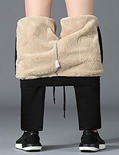 Yeokou Mens Winter Warm Sherpa Lined Active Thermal Jogger Fleece Sweatpants Pant (Large, Style12Black-Straight Leg) #TOP4