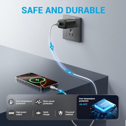 Image of AVAPOW 30W USB-C Fast Wall Charger, PD Type-C Power Adapter, Compact Phone Charger Plug for iPhone, Android & USB-C Devices