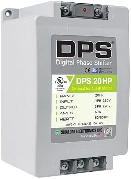 American DPS Single Phase to 3 Phase Converter, 20HP, 60A, Input/Output 200V - 240V, Digital Phase Shifter, Must Be Used for 15HP11kW 45A Motor, DPS Must Be Used for 1 Motor Only, UL-Listed