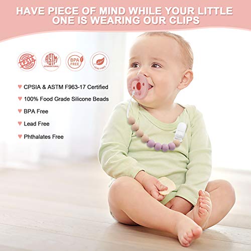 Baby Pacifier Clip Silicone Beads-Newborn Pacifier Holder for Soothie Binkies Teethers BPA Free Natural Chew Teething Relief Toys for Boy Girl Gender Neutral Baby Shower Gifts Unique 2 Pack (Pink)