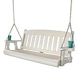 Amish Casual Heavy Duty 800 Lb Mission Treated Porch Swing with Hanging Chains and Cupholders (5 Foot, Semi-Solid White Stain)