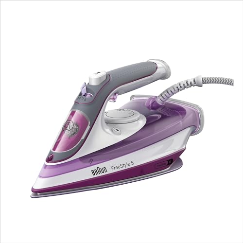 Braun TexStyle 5 SI5037VI, Ferro da Stiro con Piastra FreeGlide 3D SuperCeramic, Punta di Precisione, Manico Aperto Ergonomico, Ricarica 300ml, Efficienza Energetica, Sistema Antigoccia, 2700W, Viola