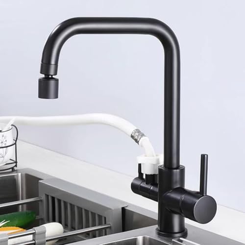 Küchenarmatur mit Spülmaschinenanschluss Wasserhahn Küche Ausziehbar Schwenkbar 2 Griffe Spülenarmatur Messing-Schwarz