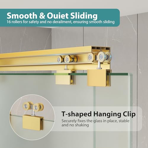 Image of KPUY Double Sliding Frosted Shower Door 43-48 inch W x 76 inch H, Brushed Gold