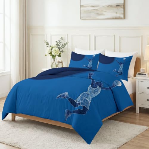 Ropa de cama azul de 155x220 cm con funda nórdica y dos fundas de almohada para cama individual 4
