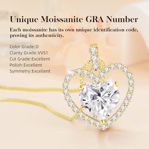 Image of 2CT Moissanite Heart Necklace for Women Wife in Gift Box,S925 Sterling Silver Jewelry for Women,Anniversary Birthday Present for Wife Her Girlfriend,18K Gold /White Gold Filled