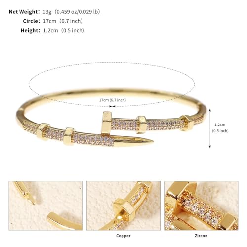 Classic Nail Design Cuff Bracelet for Women, Zircon Accent, 6.7 inch / 17 cm Jewelry Gift2
