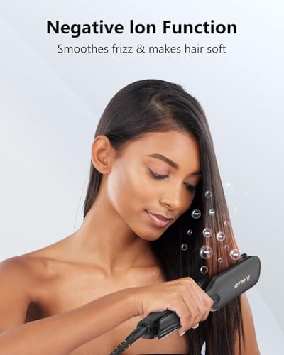 Image of Annlary 1.75 Inch Hair Straightener, Professional Titanium Plate with Ceramic Coating Ionic Dual Voltage Flat Iron with Heat-Resistant Silicone, for Less Frizz, Shinier & Smoother Hair