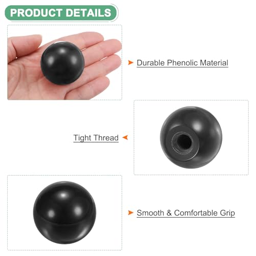 M METERXITY 3-Pack Threaded Ball Knobs, M10 Female Thread 35mm Dia. Thermoset Ball Knob for Lathe/Machine/Lawn Mowers, Round Phenolic Lever Handle [Black]