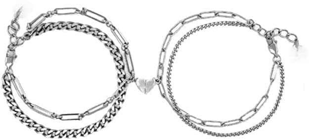 DEALNUT 2 Pcs Double Chain Magnetic Bracelets for Couples Stainless Steel Cuban Chain Couples Bracelets Matching Bracelets for Couples Magnetic Peach Heart Bracelet for Boyfriend and Girlfriend (B0B8P2GX86) Amazon Price History, Amazon Price Tracker