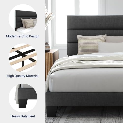 Image of Allewie Cal King Size Platform Bed Frame with Fabric Upholstered Headboard