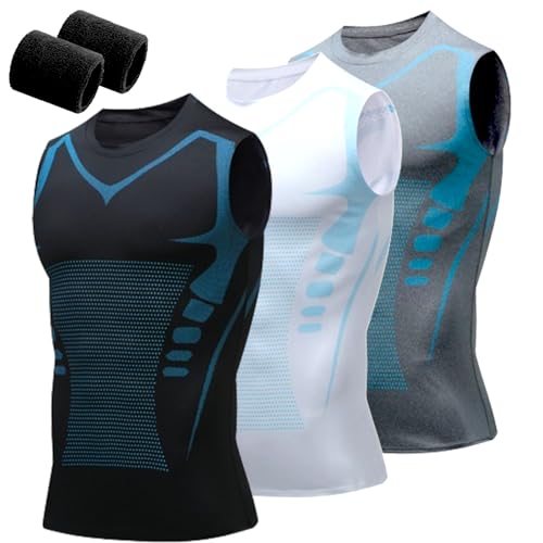RJDJ 2024 New Version Ionic Shaping Sleeveless Shirt, Vitafit Male Shaper Tank, Slimming Compression Undershirt for Men (US, Alpha, XX-Large, Regular, Regular, 3pcs)