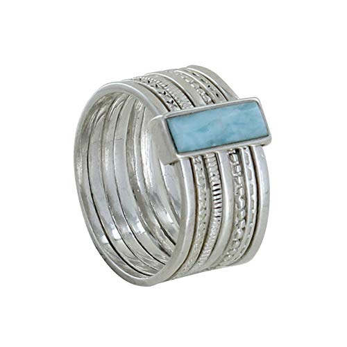 LES POULETTES BIJOUX - Bague Argent 925 Semainier et Rectangle de Larimar - taille 49