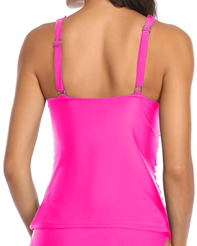 Image of Ruffle V Neck Tankini Top Only Women Tummy Control Swimsuit Tank Top | Removable cups for custom bust lift, Blend soft spandex to stretch easily