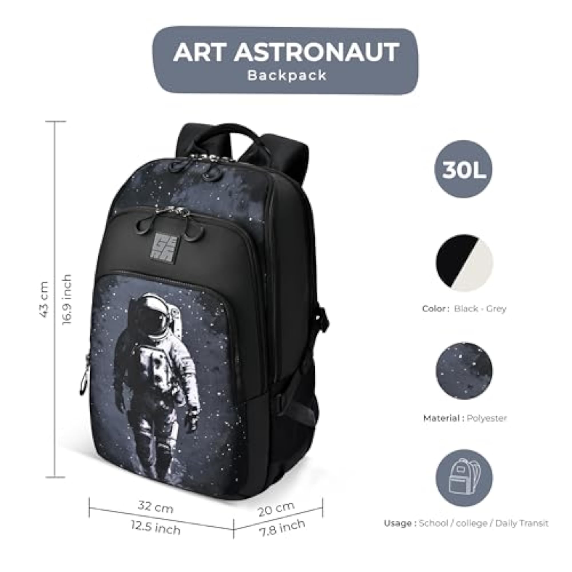 Art Astronaut 4 Compartment Backpack, Water Resistant for Kids