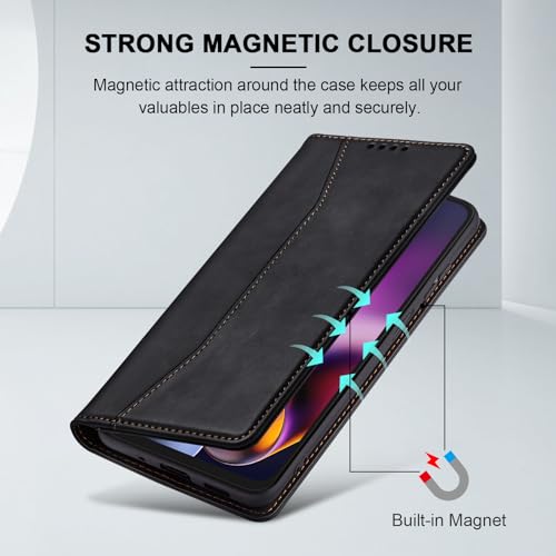 Image of Jasonyu PU Leather Book Type Flip Case with Cards and Wallet, Folding Stand, Magnetic Closure (Black) for Motorola Moto G54