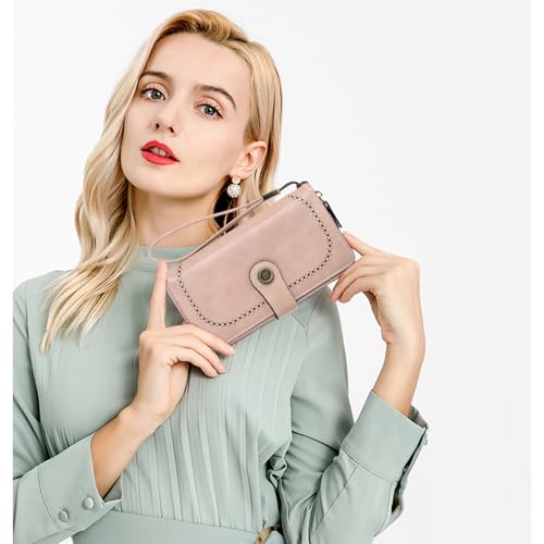 Image of RNIEGA Womens Wallet Leather Billfold RFID Blocking Credit Card Holder Wristlet Wallets for Women Ladies Purses with Zipper Coin Pocket