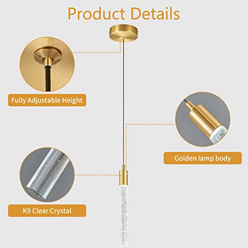 Image of Modern Kitchen Island Pendant Light Dimmable LED Gold Brass Finish Mini Crystal Pendant Lighting Bedroom Bedside Table Small Pendant Lights(2-Pack )