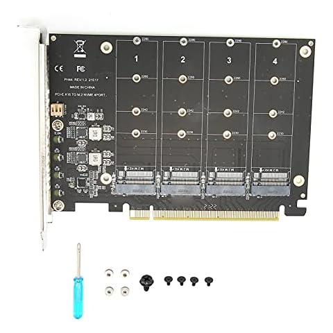 Dual M.2 PCIE Adapter, 4 Port M.2 NVME SSD to PCIE X16 M Key Hard Drive Converter, 4 X 32Gbps Full‑Speed Expansion Card with 4 LED Indicators, Support PCIE Split/PCIE RAID Function(ph44) Cover