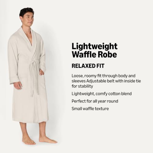 Image of Amazon Essentials Men's Lightweight Cotton Waffle Bath Robe, Mid-Length Loungewear (Available in Big & Tall)