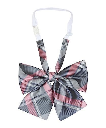 [コノミ]制服 スクール リボン 通学用 高校生 中学生 学生 学校 チェック ストライプ レディース グレー×ピンクチェック 日本 Free (FREE サイズ)