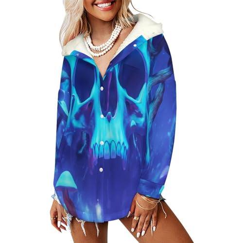 Sweat à capuche chic mi-long pour femme avec motif crâne chauve et poches