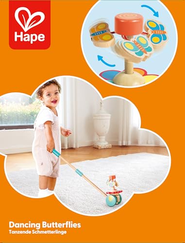 Hape Tanzende Schmetterlinge – Holz-Schiebespielzeug und Lauflernhilfe, flatternde Schmetterlinge beim Schieben und Ziehen, ab 12 Monaten