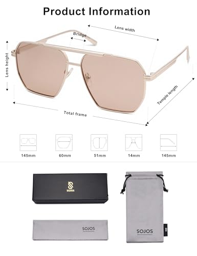 Image of SOJOS Retro Oversized Square Polarized Sunglasses for Women Men Vintage Shades Classic Large Metal Sun Glasses