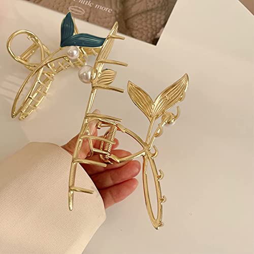 Image of PALAY Hair Claw Clip for Women Large Stylish Mermaid Pearl Hair Clip Clutcher Ladies Non-Slip Metal Hair Jaw Clips, Strong Hold Elegant Bun Hair Styling Clamp Hair Accessories Gift