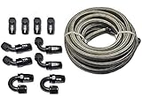 10 AN-10 AN10 Stainless Steel Braided Fuel Gas E85 Line Hose 20FT + Swivel Black Fitting Kit SSAN10BK_KIT_DA