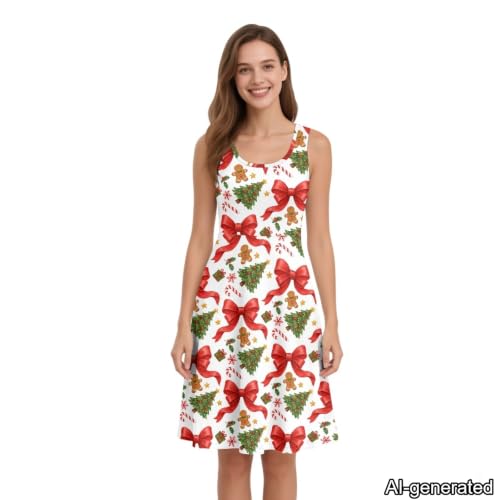 Image of Dreaweet Casual Sleeveless Dresses for Women Girls, Round Neck Tank Dresses with Pockets Summer Sundress Size XS-4XL