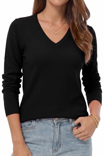 Image of QUALFORT Women's Sweaters Long Sleeve Soft Lightweight Basic Knitted Pullover Sweater