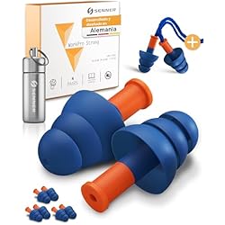 Seguridad Auditiva Industrial Senner ® WorkPro Strong | Tapones para trabajar - Ideales para fuentes de ruido alto - Protección auditiva laboral y en casa - 3 pares extra, cordón de nailon y contenedor de aluminio