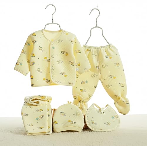 Image of Presents New Born Baby Summer Wear Printed Baby Clothes 5Pcs Sets 100% Cotton Boys Girls Unisex Baby Cotton /Summer or Flannel Suit Infant Clothes First Gift for New Born (0-6 Months)