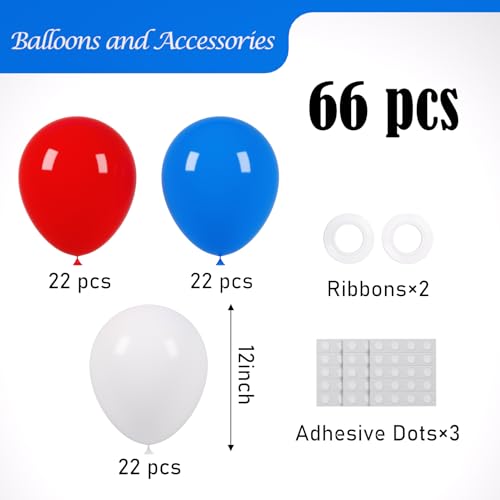Image of Voircoloria Red White Blue Balloons, 66pack 12inch Macaron Latex Party Balloons for Birthday Graduation 4th of July Independence Day Anniversary New Year Holiday Party Decorations