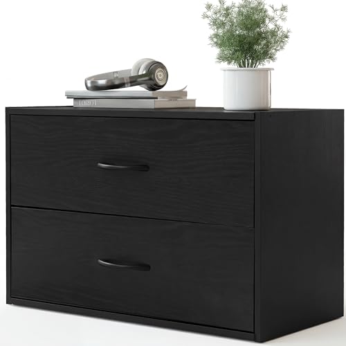 PrimeZone 2 Wood Drawer for Closet Storage: Black Stackable Short Closet Dresser for Clothes Organizer - Modular Chest Cabinet for Closet Bedroom Dorm Wardrobe Nursery