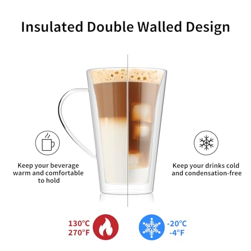 Horlimer Double Walled Glass Coffee Mugs, 13.5Oz Insulated Clear Coffee Cups With Handle Set Of 2 thumb #1