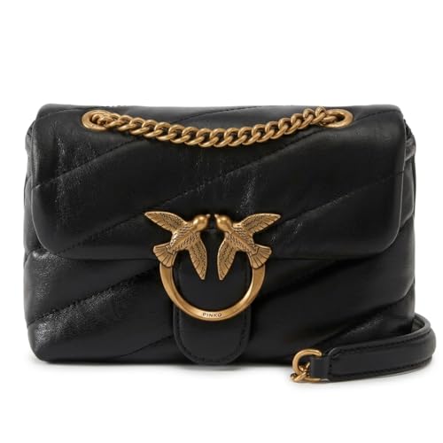 Pinko Love Baby Puff C Sheep Nappa, Borsa Donna, Z99Q Nero-Antique Gold, U