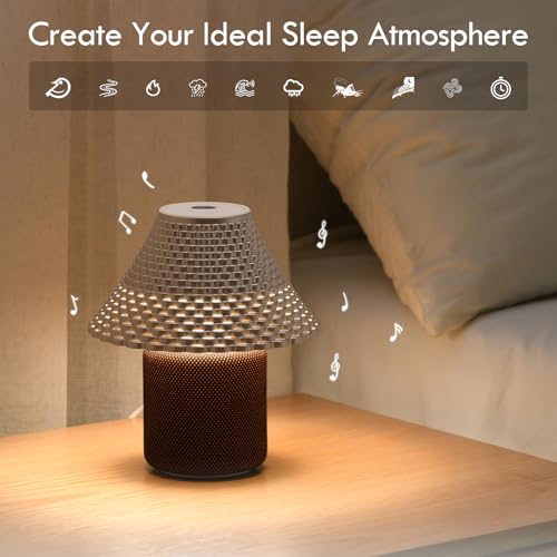Image of Bedside Table Lamp with White Noise Machine - 10 Soothing Sounds, Gesture Control Sensor & Dimmable Night Light - 30 /60 /90 Min Auto-Off Timer for Sleep, Nursery, Office & Home Decor- Gold