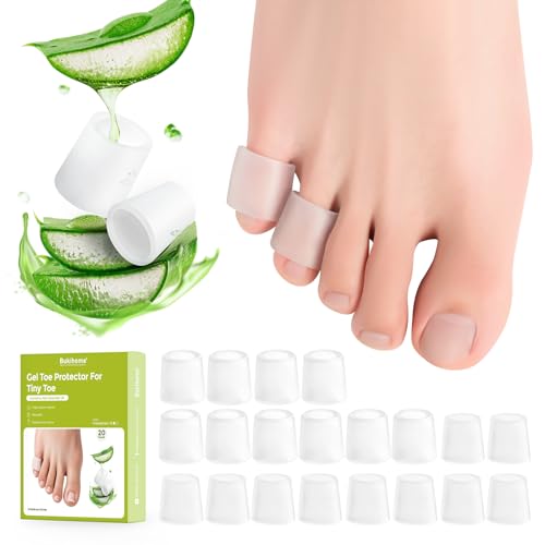 Image of Bukihome Silicone Toe Protectors - Silicone Open Pinky Toe Sleeves for Hammer Toes, Corns, Calluses, Blisters - Soft Gel Protector Toe Cushions for Pain Relief - 20 Count (10 Thick +10 Thin)